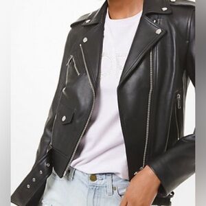 Michael Kors Woman’s Black Leather Cropped Moto Motorcycle Jacket Sz XS